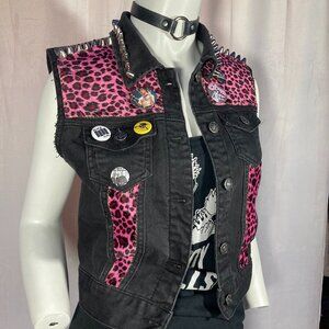Punk Studded Black Denim Vest Small